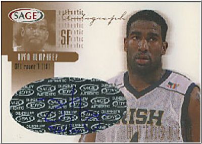 NBA 2002 SAGE Autographs Bronze - No A15 - Ryan Humphrey
