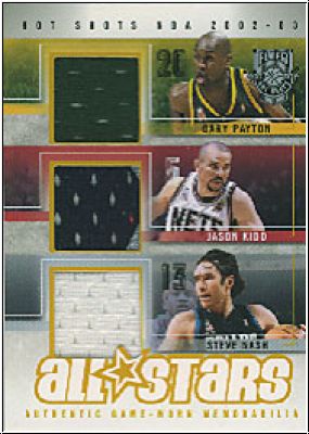 NBA 2002 / 03 Fleer Hot Shots All-Stars Triple Game-Used - No 9 of 10 ASTGU - Gary Payton / Jason Kidd / Steve Nash