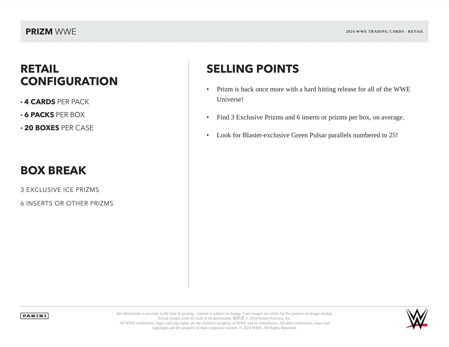 Wrestling 2024 Panini Prizm WWE Blaster Box