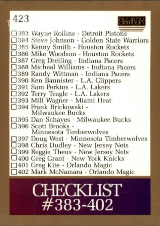 NBA 1990-91 SkyBox - No 423 - Checklist 3