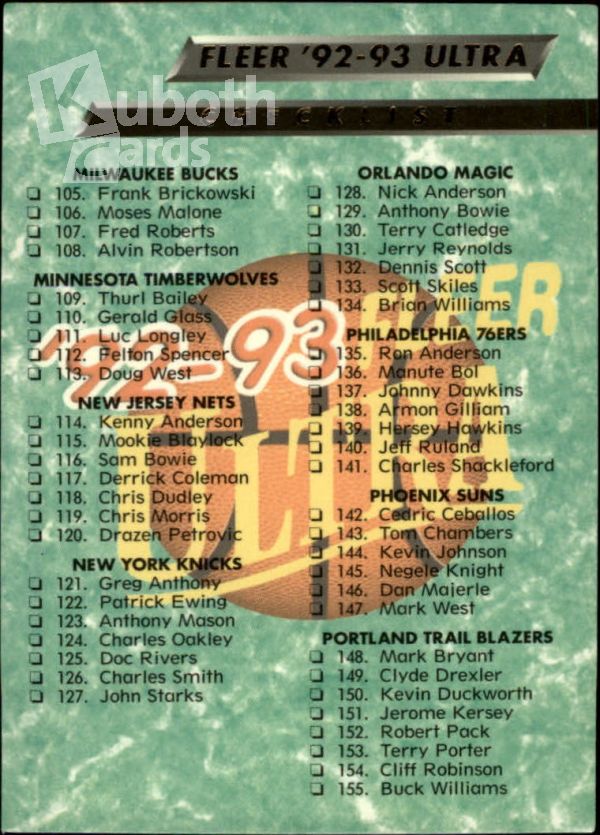 NBA 1992-93 Ultra - No 200 - Checklist