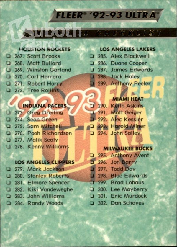 NBA 1992-93 Ultra - No 374 - Checklist