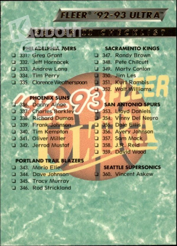 NBA 1992-93 Ultra - No 375 - Checklist