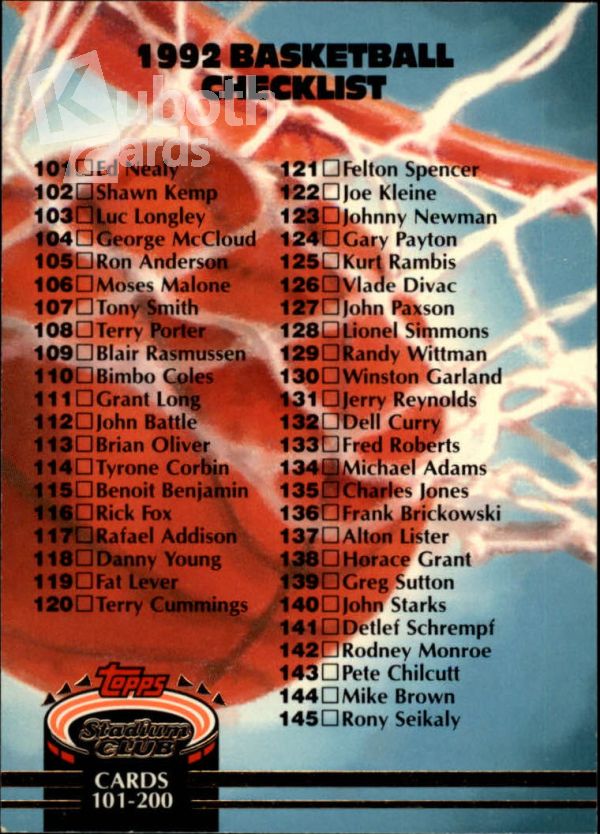 NBA 1992-93 Stadium Club - No 190 - Checklist