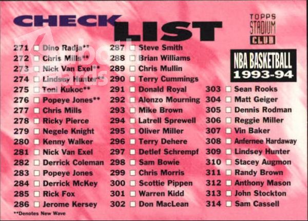 NBA 1993-94 Stadium Club - No 360 - Checklist