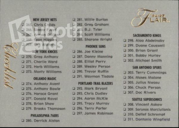 NBA 1994-95 Flair - No. 325 - Checklist