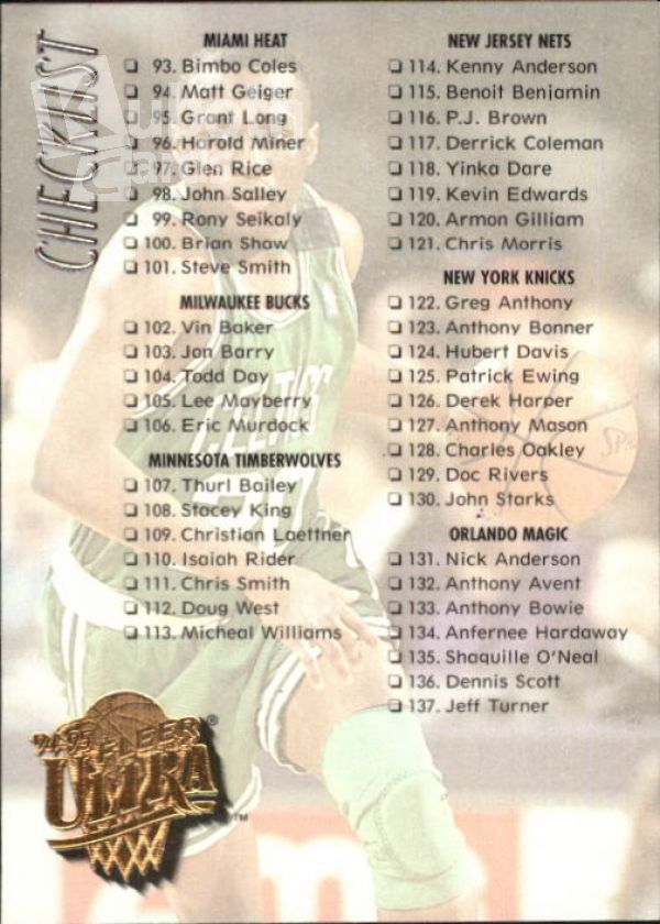 NBA 1994-95 Ultra - No 199 - Checklist