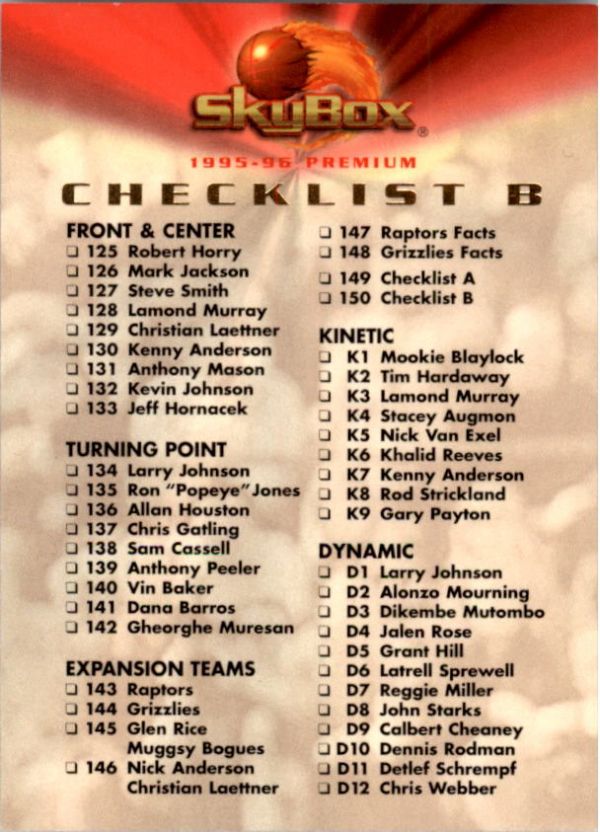 NBA 1995-96 SkyBox Premium - No 150 - Checkliste