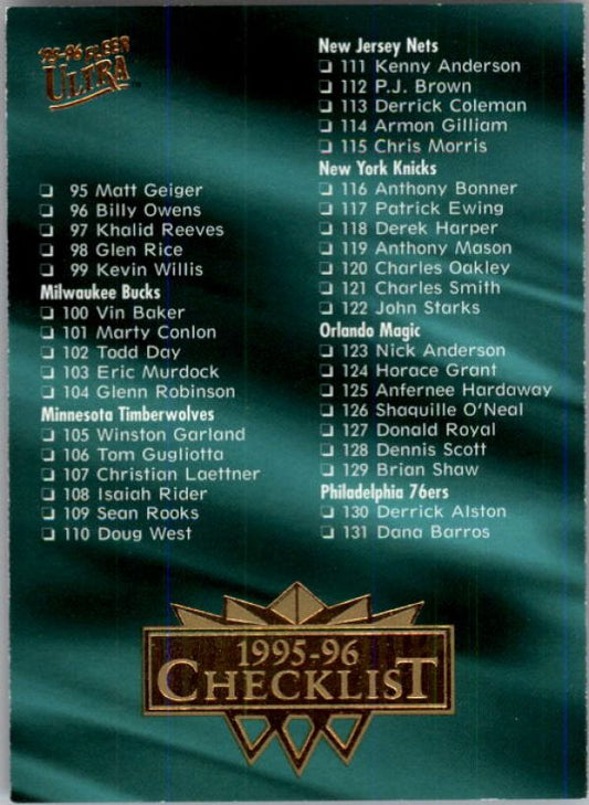 NBA 1995-96 Ultra - No 199 - Checklist