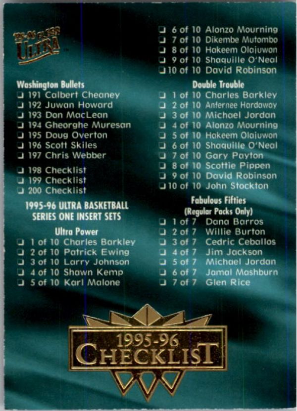 NBA 1995-96 Ultra - No 200 - Checklist