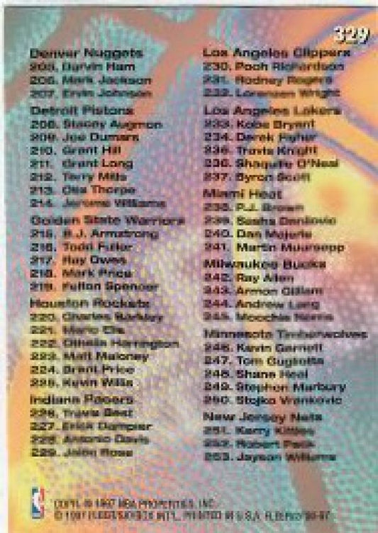 NBA 1996-97 Fleer European - No 329 - Checklist