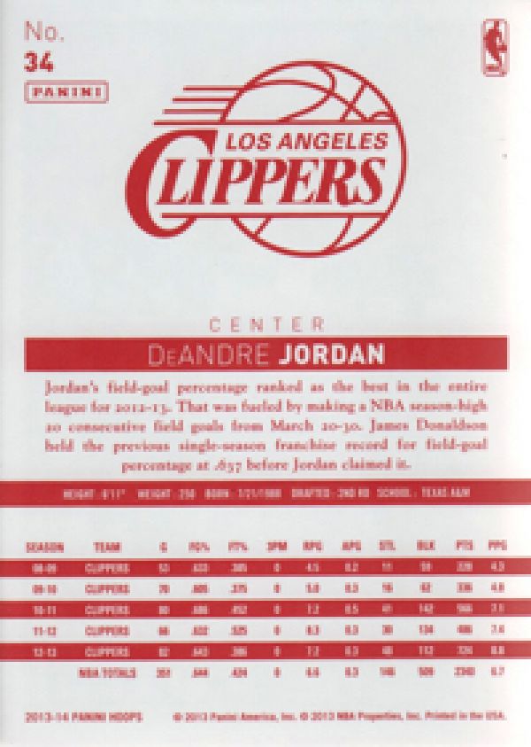 NBA 2013-14 Hoops Red Backs - No. 34 - DeAndre Jordan