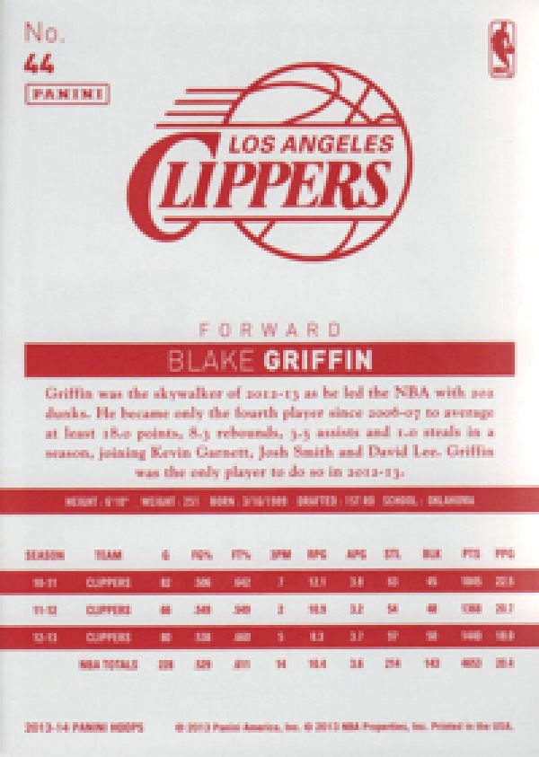 NBA 2013-14 Hoops Red Backs - No. 44 - Blake Griffin