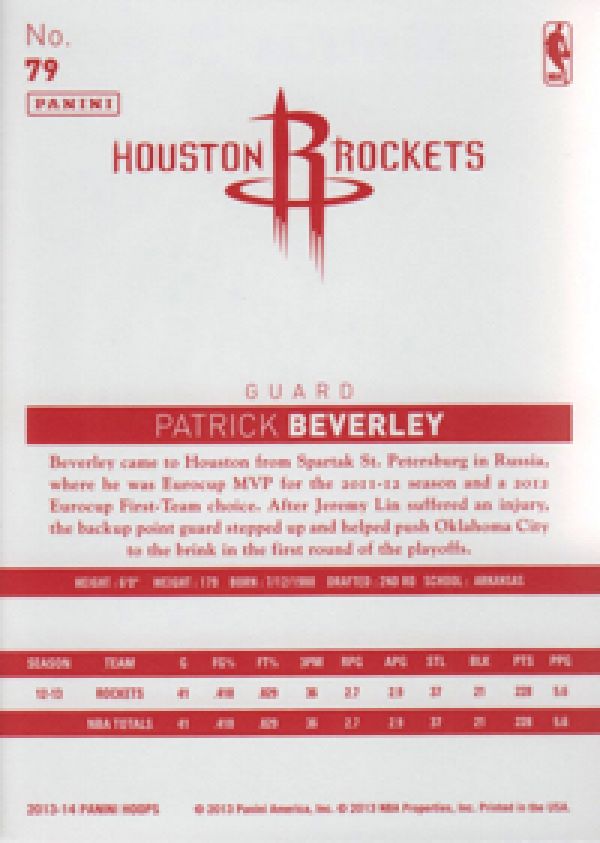 NBA 2013-14 Hoops Red Backs - No. 79 - Patrick Beverley