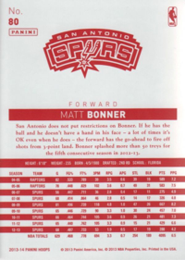 NBA 2013-14 Hoops Red Backs - No 80 - Matt Bonner