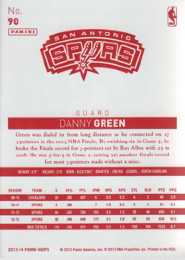 NBA 2013-14 Hoops Red Backs - No 90 - Danny Green