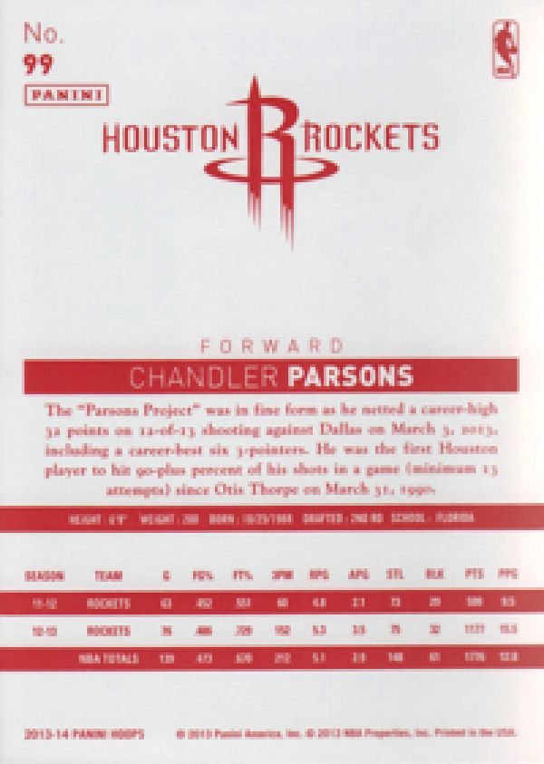 NBA 2013-14 Hoops Red Backs - No 99 - Chandler Parsons