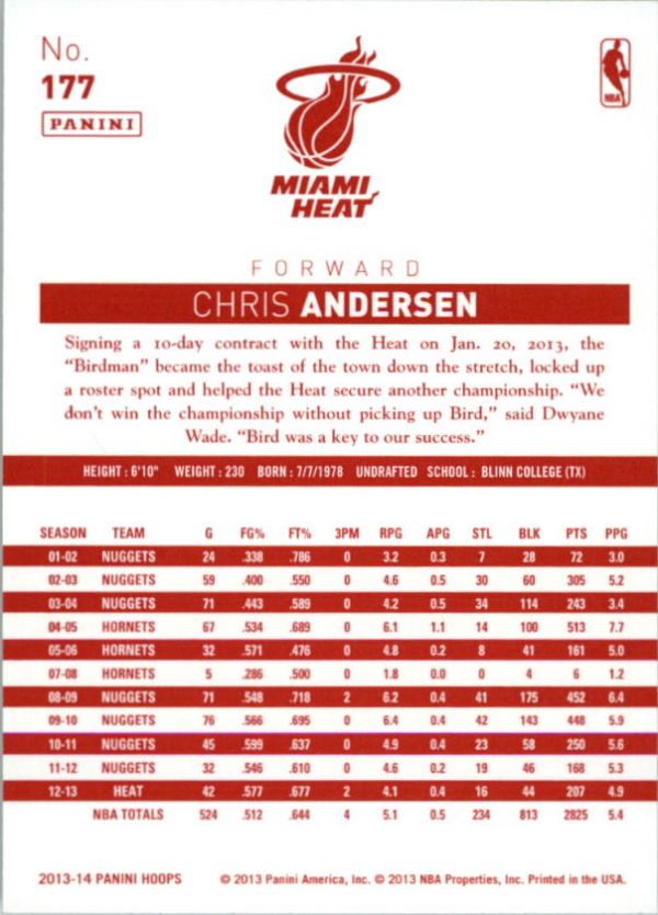 NBA 2013-14 Hoops Red Backs - No. 177 - Chris Andersen