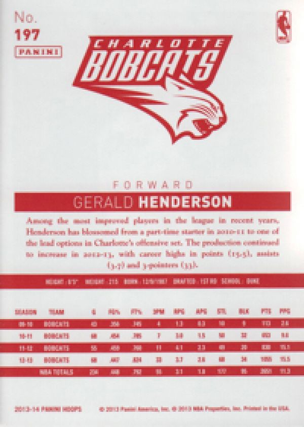 NBA 2013-14 Hoops Red Backs - No. 197 - Gerald Henderson