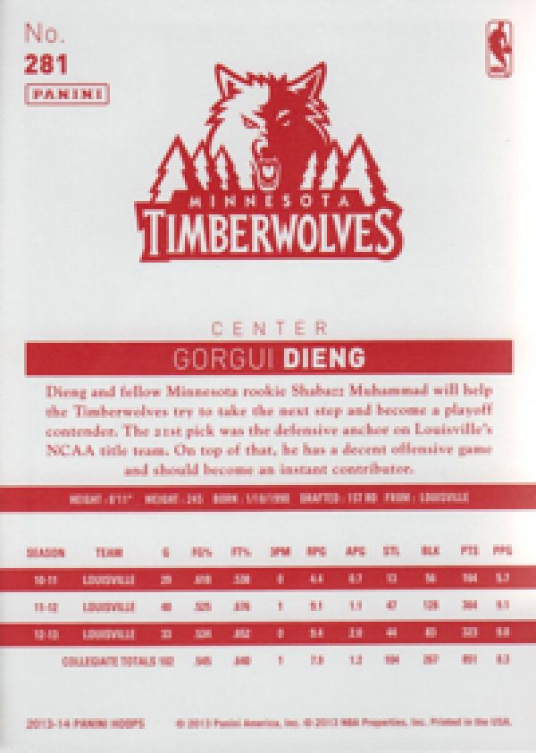 NBA 2013-14 Hoops Red Backs - No 281 - Gorgui Dieng