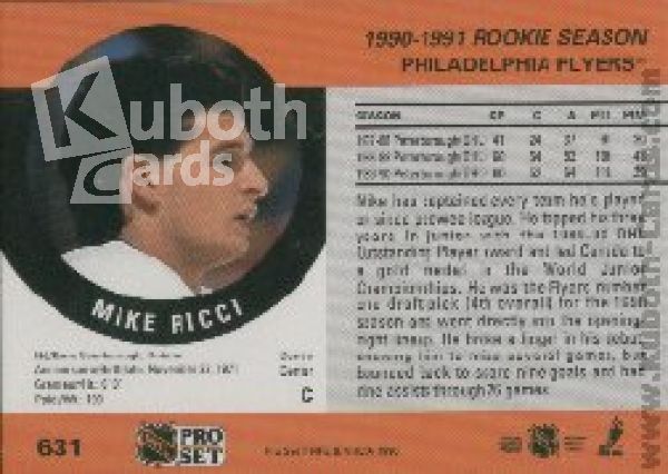 NHL 1990-91 Pro Set - No 631 - Mike Ricci