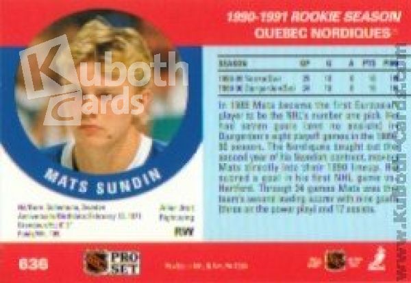 NHL 1990-91 Pro Set - No 636 - Mats Sundin