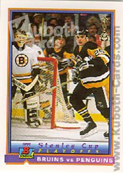 NHL 1991-92 Bowman - No 418 - Bruins vs Penguins