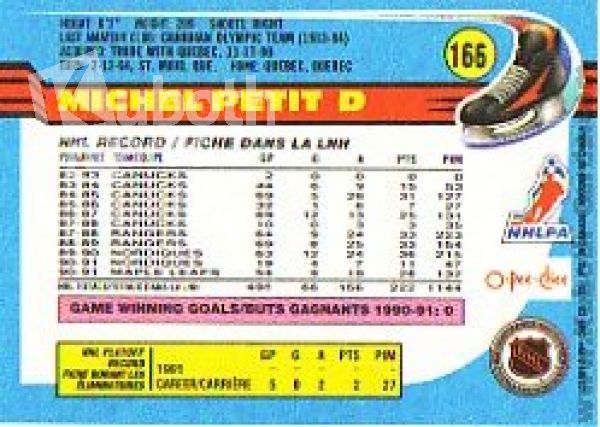 NHL 1991-92 O-Pee-Chee - No 166 - Michel Petit