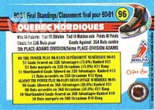 NHL 1991-92 O-Pee-Chee - No 96 - Team Quebec Nordiques