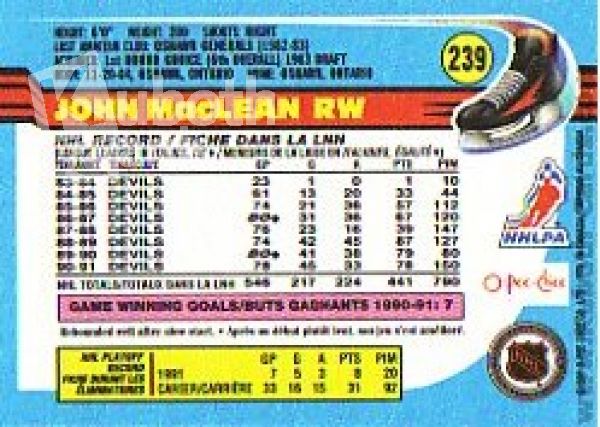 NHL 1991-92 O-Pee-Chee - No 239 - John MacLean