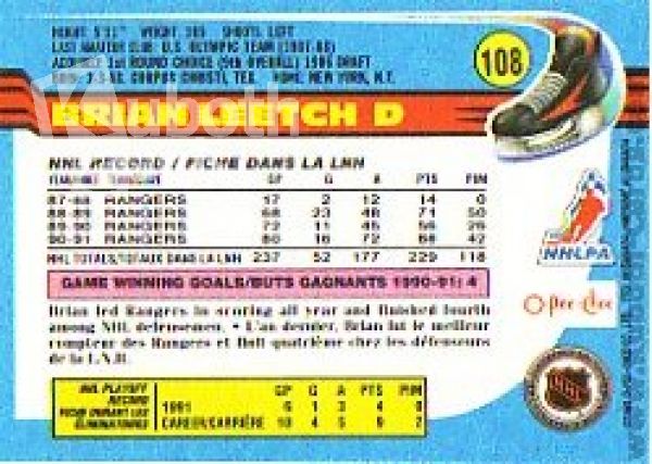 NHL 1991-92 O-Pee-Chee - No 108 - Brian Leetch