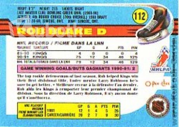 NHL 1991-92 O-Pee-Chee - No 112 - Rob Blake