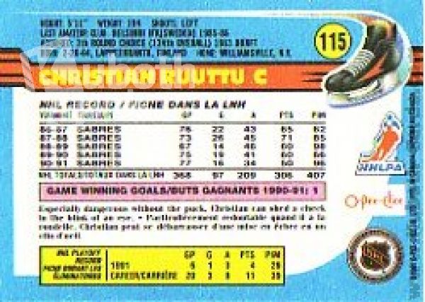 NHL 1991-92 O-Pee-Chee - No 115 - Christian Ruuttu