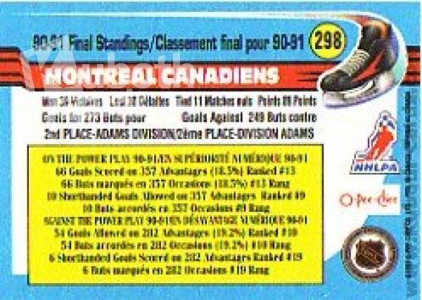 NHL 1991-92 O-Pee-Chee - No. 298 - Team Montreal Canadiens