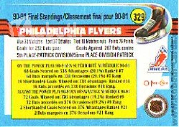 NHL 1991-92 O-Pee-Chee - No. 329 - Team Philadelphia Flyers