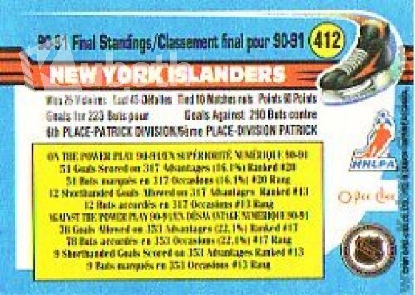 NHL 1991-92 O-Pee-Chee - No 412 - Team New York Islanders