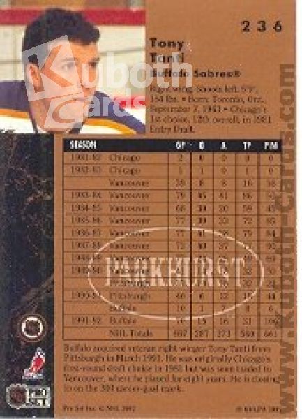 NHL 1991-92 Parkhurst - No 236 - Tony Tanti