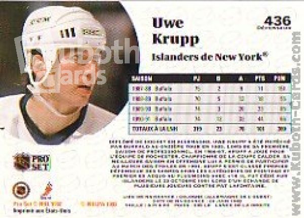 NHL 1991-92 ProSet French - No 436 - Uwe Krupp