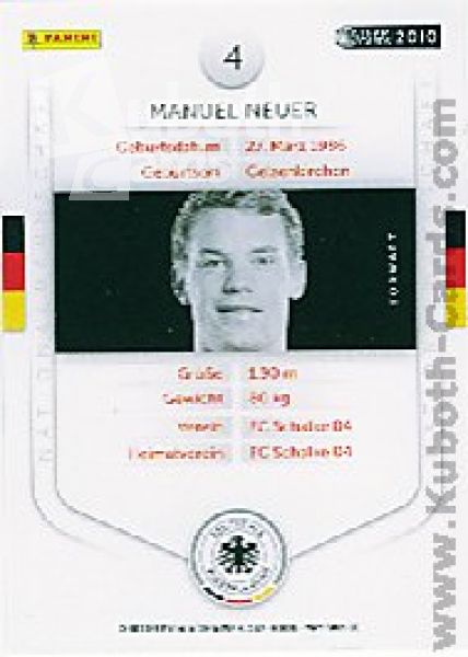 Soccer 2010/11 Panini DFB - No 4 - Manuel Neuer