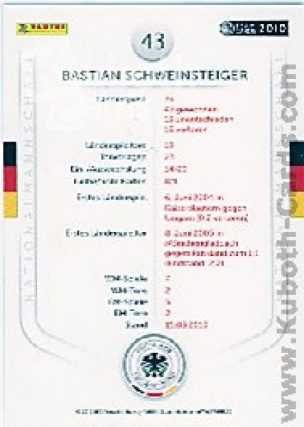 Football 2010/11 Panini DFB - No 43 - Bastian Schweinsteiger