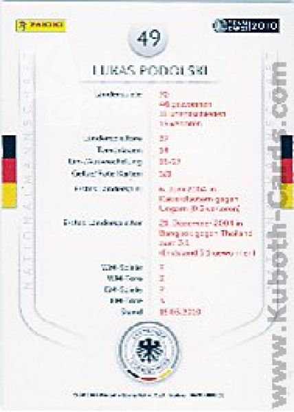 Football 2010/11 Panini DFB - No 49 - Lukas Podolski