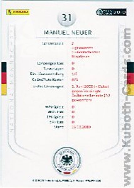 Football 2010/11 Panini DFB - No 31 - Manuel Neuer