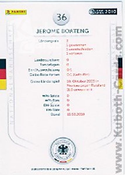 Soccer 2010/11 Panini DFB - No 36 - Jerome Boateng