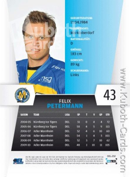 DEL 2010/11 CityPress - No 232 - Felix Petermann