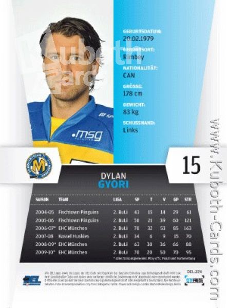 DEL 2010 / 11 CityPress - No 224 - Dylan Gyori