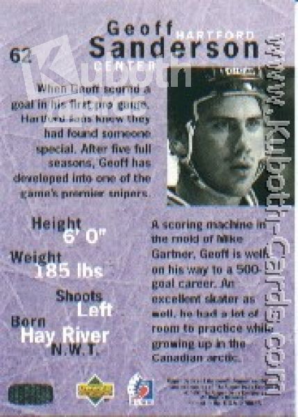 NHL 1995 / 96 Be A Player - No 62 - Geoff Sanderson