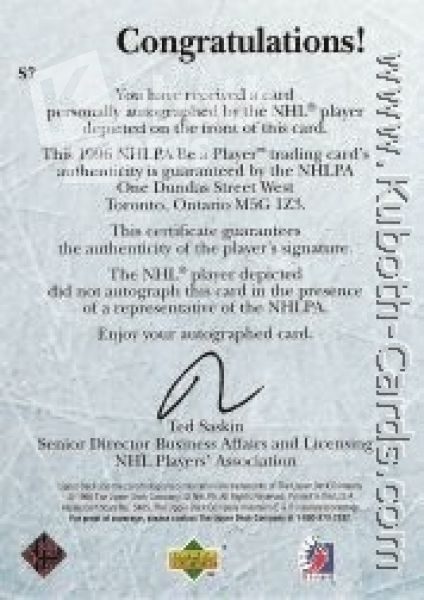 NHL 1995/96 Be A Player Autographs - No S7 - Yushkevich