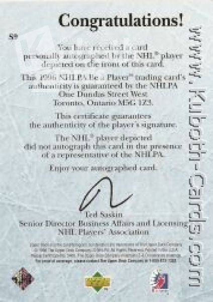 NHL 1995/96 Be A Player Autographs - No S9 - Carney