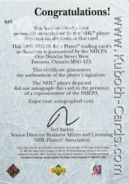 NHL 1995 / 96 Be A Player Autographs - No S43 - Chorske