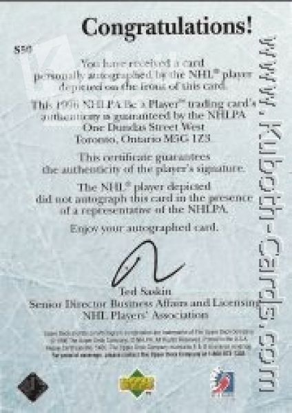 NHL 1995 / 96 Be A Player Autographs - No S50 - Dawe